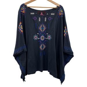 Johnny Was M Black Embroidered Poncho Top